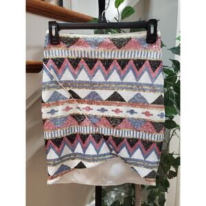 Bebe Women's Multicolor 100% Polyester Back Zip Sequin Tulip Mini Skirt X-Small